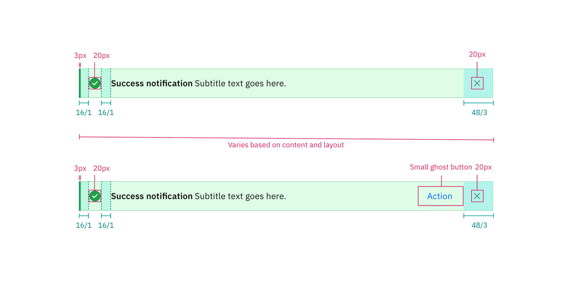 Structure and spacing for an inline notification